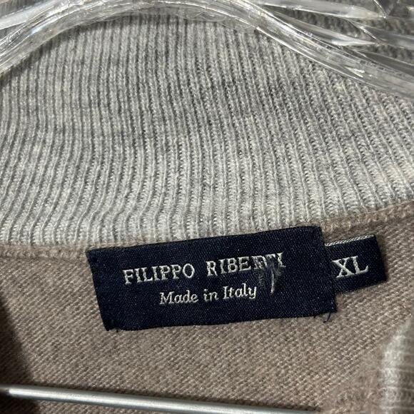 Filippo Riberti Quarter Zip Brown Wool Cashmere Pullover Sweater Men’s Size XL - Picture 3 of 8